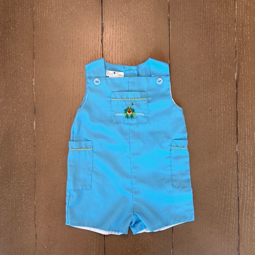 Petit Ami Baby Boys’ Blue Preppy, Vintage-Inspired Shortall/Jon Jon • Size 3M
